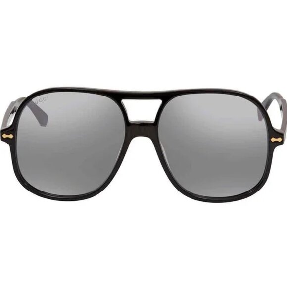NIBGucci Silver and Black Aviator Men's Sunglasses
